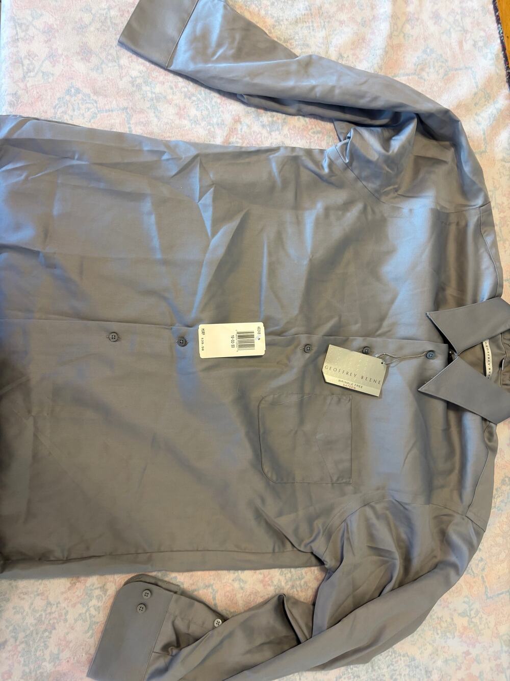 GEOFFREY BEENE Wrinkle Free Sateen Dress Shirt Men 16-32/33 Gray Multicolor